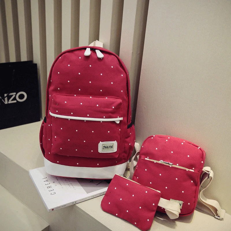 

Wave point three piece outdoor leisure backpack college style large capacity schoolbag women's backpack