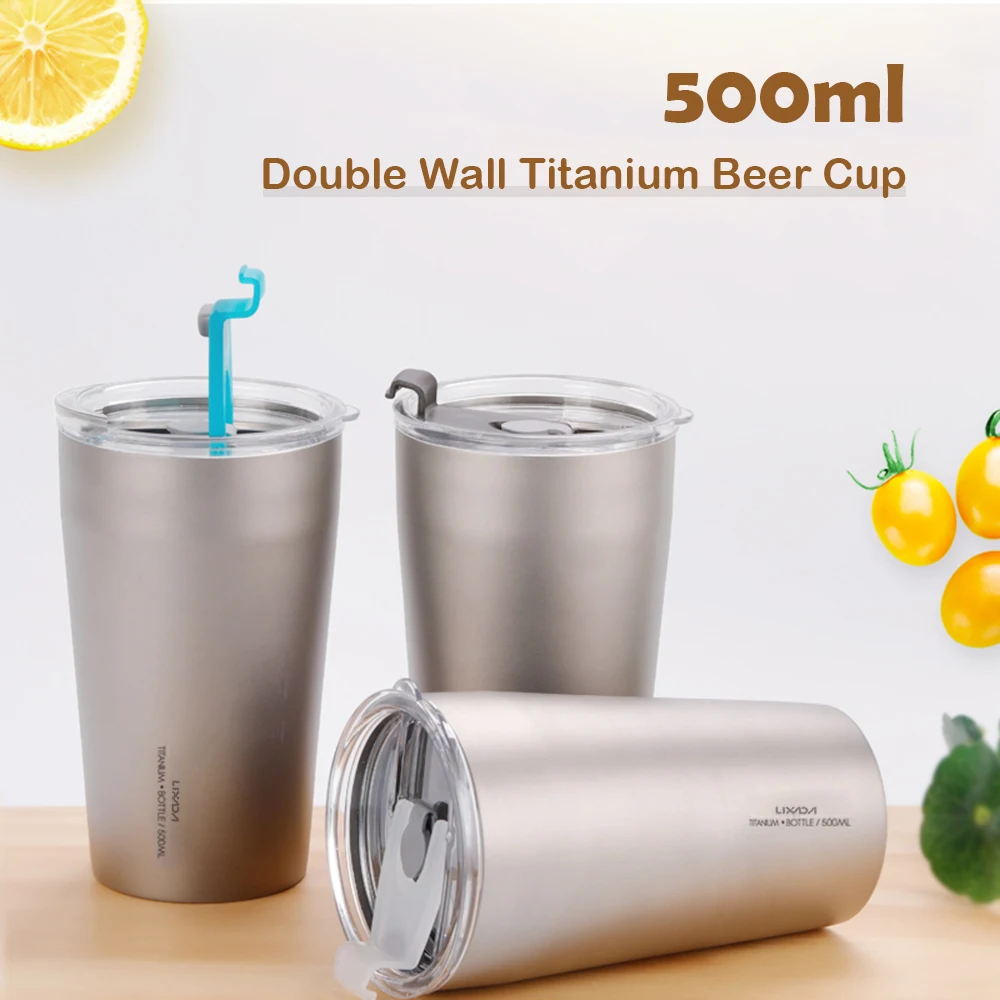 

Lixada 500ml Double Wall Titanium Beer Cup with Drinking Straw and Cleaning Brush Outdoor Camping Backpacking Cup