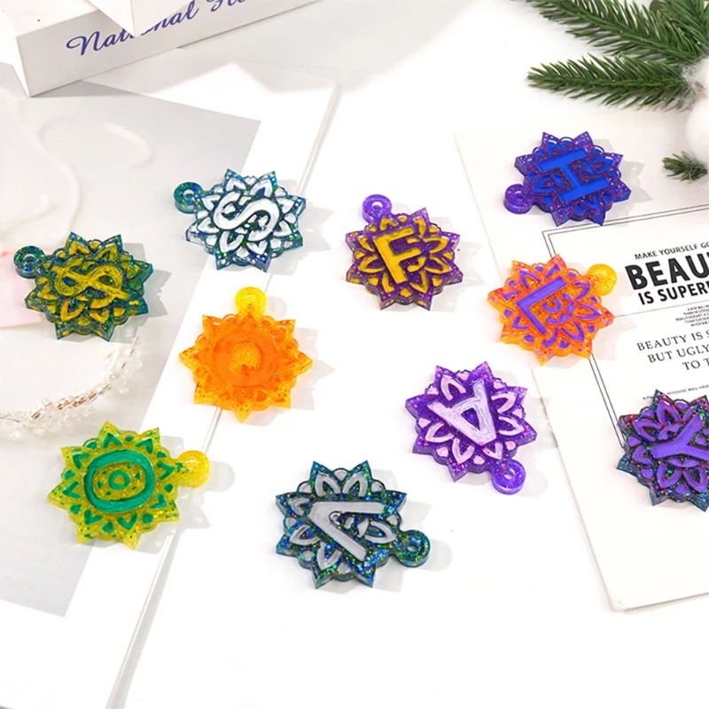 

26 Mandala Letter Pendant Mold Diy Epoxy Mold Necklace Pendant Key Chain Pattern Perforated Pendant Silicone Mold
