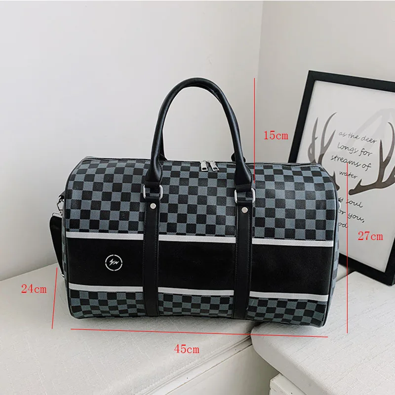 

Luxury Designer Brand Women's Travel Bags Large Plaid Pu Leather Shoulder Duffle Totes Female Fashion Hand and Luggage Bag Men