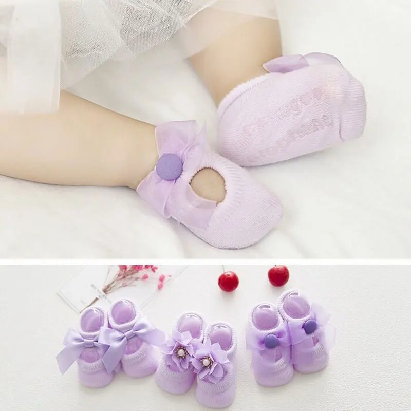 Lote de 3 pares de calcetines de beb&eacute; con lazo, para primavera y oto&ntilde;o, sin hueso-2