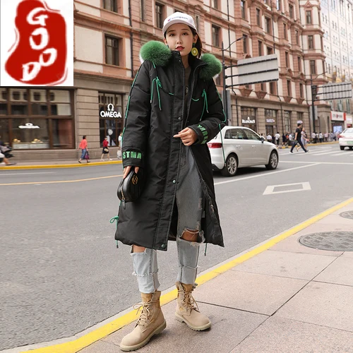 

Женский длинный пуховик с капюшоном, теплый толстый пуховик на 90% утином пуху, с натуральным мехом енота, зима 19006