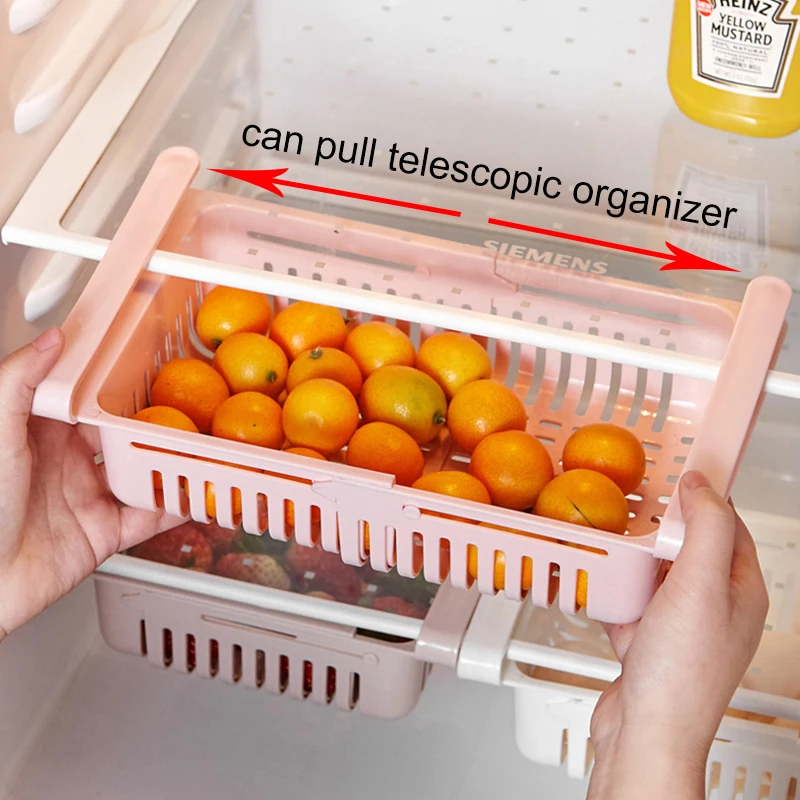 

Slide Kitchen Fridge Organizer Freezer Storage Rack Space Saver for Refigerator Drawer Shelf Fruit Snack Container Holder