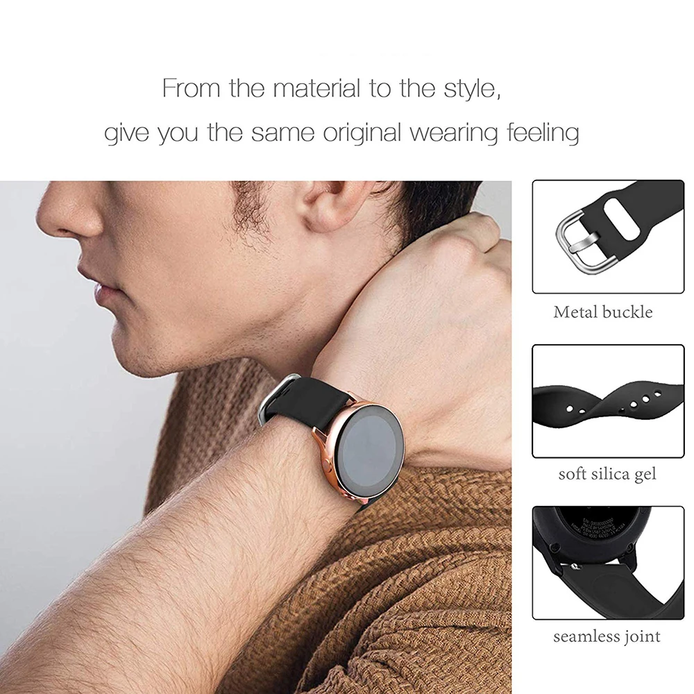

20mm Silicone Watch Band for Samsung Galaxy Watch 42mm Active2 40/44mm Soft Sport Watch Strap for Samsung S2 Classic Replacement