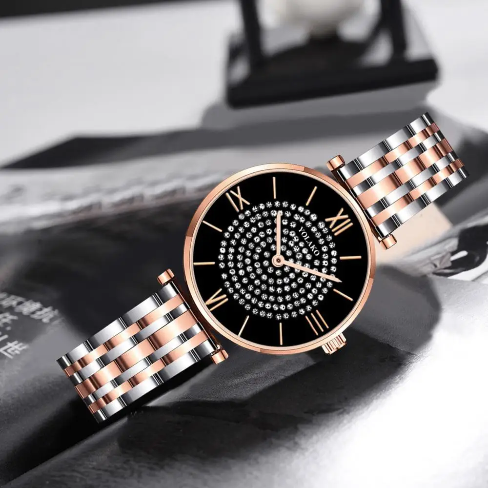 

Gypsophila Diamond Design Women Watches Fashion Silver Round Dial Stainless Steel Band Quartz Wrist Watch Accessories for Women