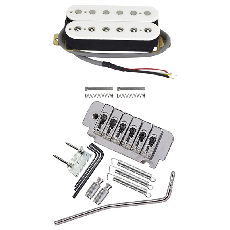 

1Pcs Electric Guitar Humbucker Pickups Neck Alnico V Pickup White & 1Pcs 6-String Saddle Tremolo Bridge