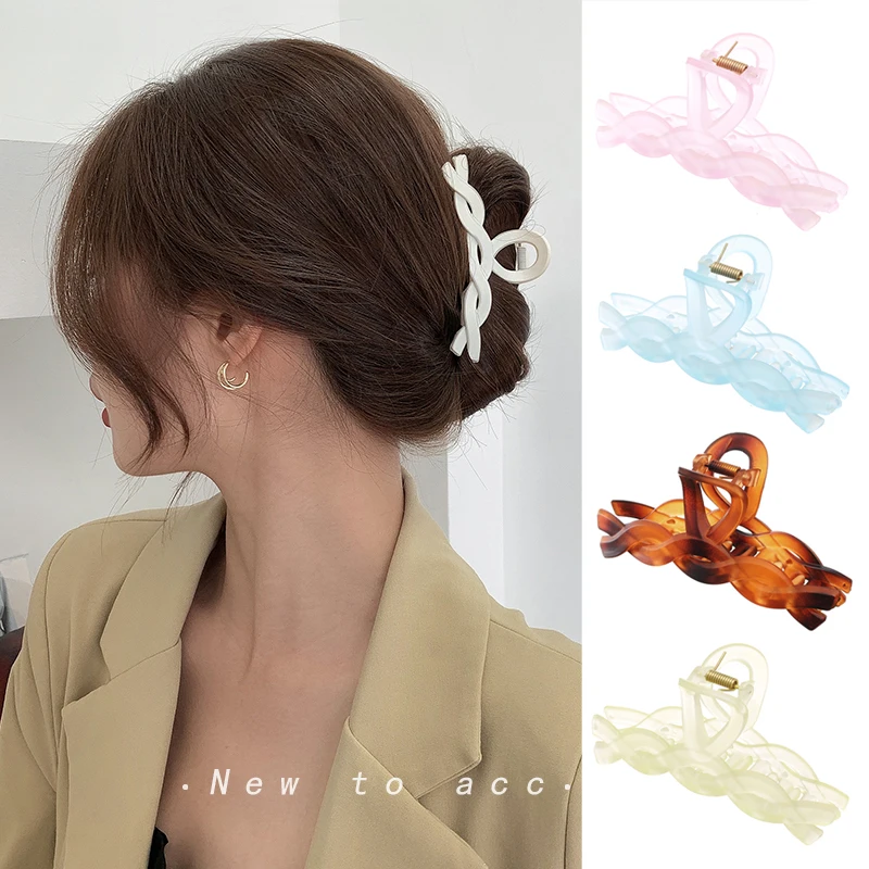 

Заколка для волос в Корейском стиле, цветной матовый зажим для волос с геометрическим рисунком, нестандартный, скрученный, прозрачный, модн...