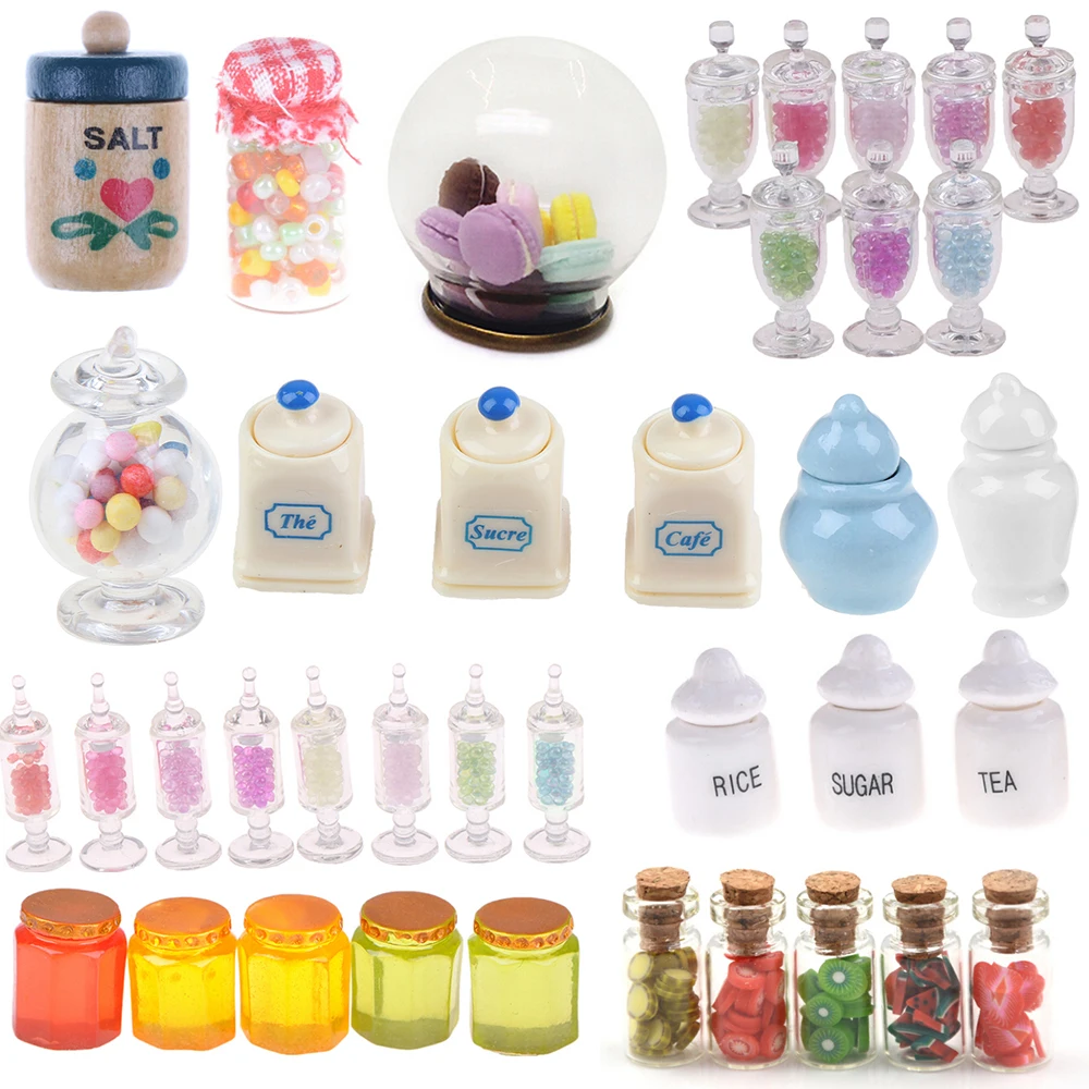 

1/2/4/5pcs Display Glass Bottles Jars with Cork Dessert Can Doll House Miniature Kitchen Candy Bar Food Jar Decoration