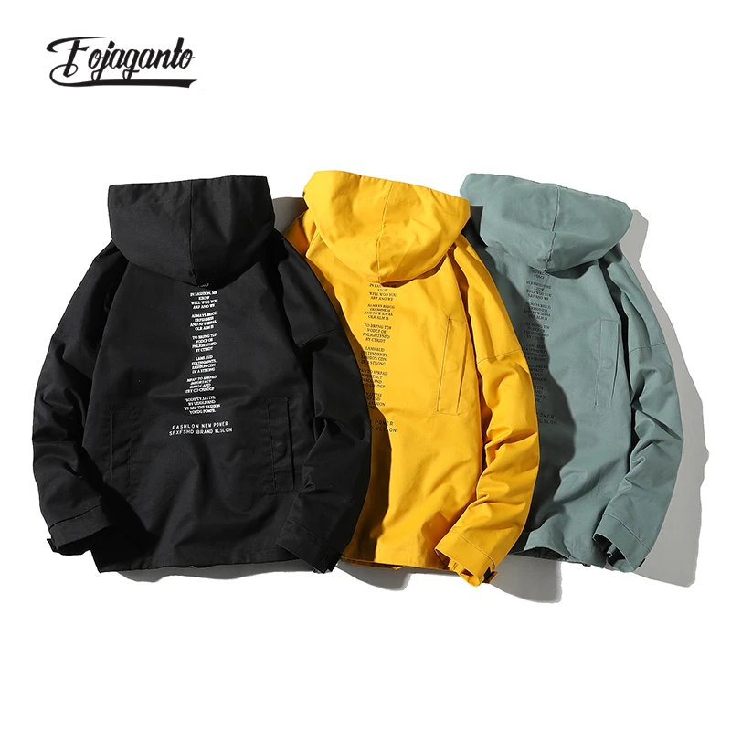 

FOJAGANTO Men's Autumn Hong Kong Style Jacket Loose Casual Big Pocket Hooded Jacket Couple Pure Color Youth Trend Jacket Male