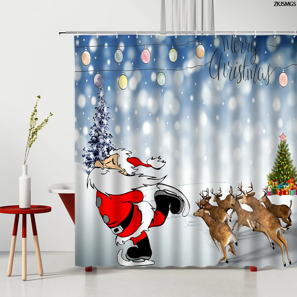 Занавеска для ванной на Новый год и Рождество занавески душа с оленем цветными
