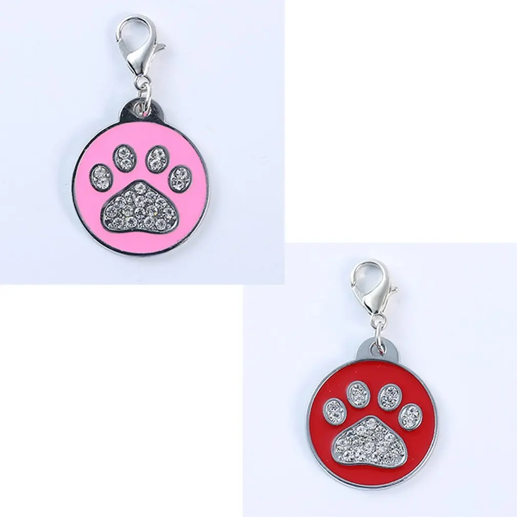 Zinc Alloy Pet ID Tag with Shiny Rhinestone Paw Bone Pattern Identify Card Mini Dog Cat Collar Pendant Accessories | Дом и сад