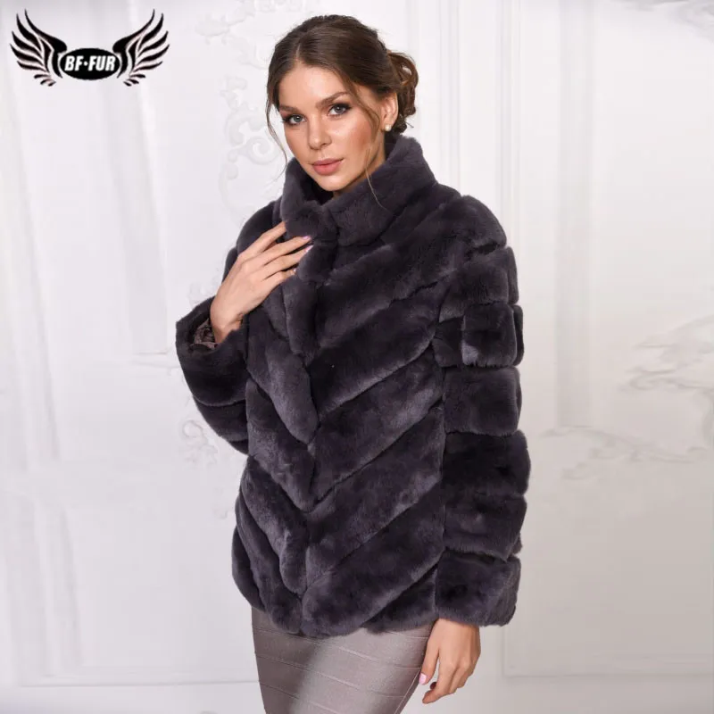 

2021 Winter New Real Rex Rabbit Coat For Women Natural Wholeskin Genuine Rex Rabbit Fur Jacket With Stand Collar Fashion Outwear