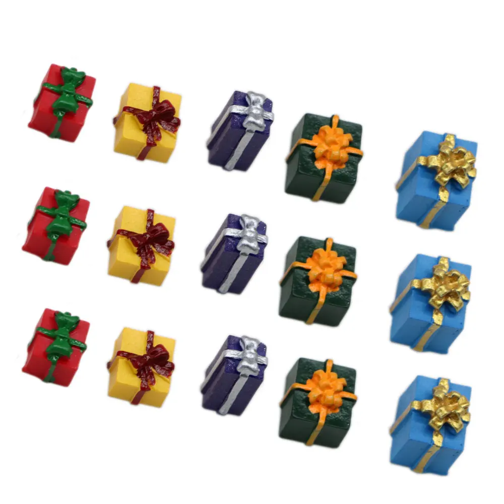 

Christmas Gift Box Simulation Miniature Figurines Resin Cabochon Craft Fairy Garden Ornaments Accessories DIY Scrapbooking