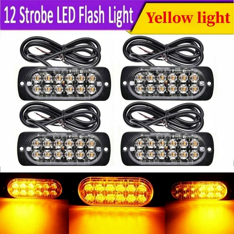 

4/8 Pcs 12-Led Amber Flash Flashing Recovery Strobe Car Emergency Signal Led Orange Grill Breakdown Light Fog Light Beacon