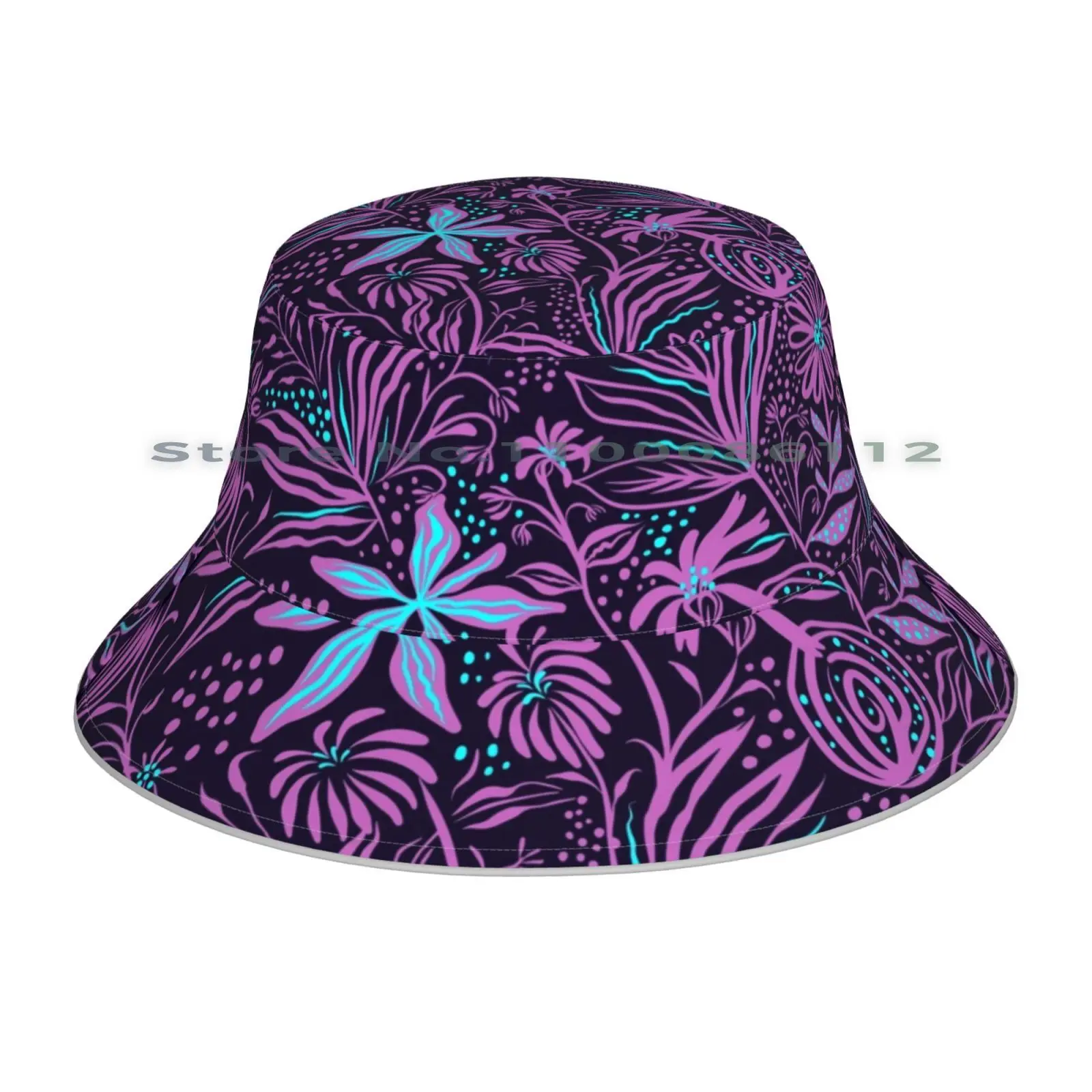 Панама с фиолетовыми цветами шляпа от солнца листьями Фиолетовыми неоновыми