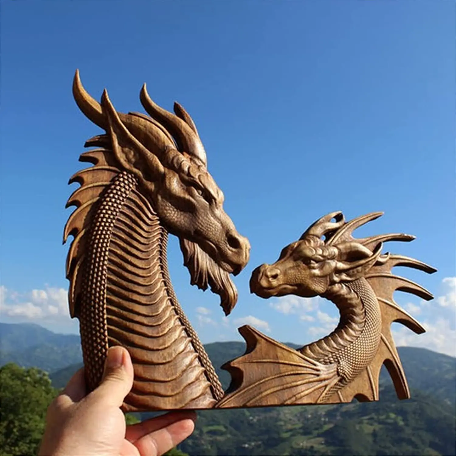 Decoración de pared de estatua de dragón, arte de dragón tallado en madera, colgante de pared creativo de dragón nórdico tallado en madera, bohemio decorativo para el hogar