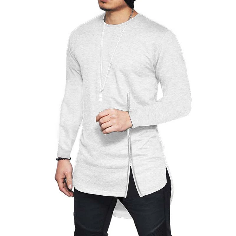 Long White Moomphya новая мужская футболка на молнии с коротким рукавом Уличная футболка с Боковым Разрезом для мужчин удлиненная футболка с изогнутым подолом в стиле хип-хоп забавная футболка - Цвет: Long White