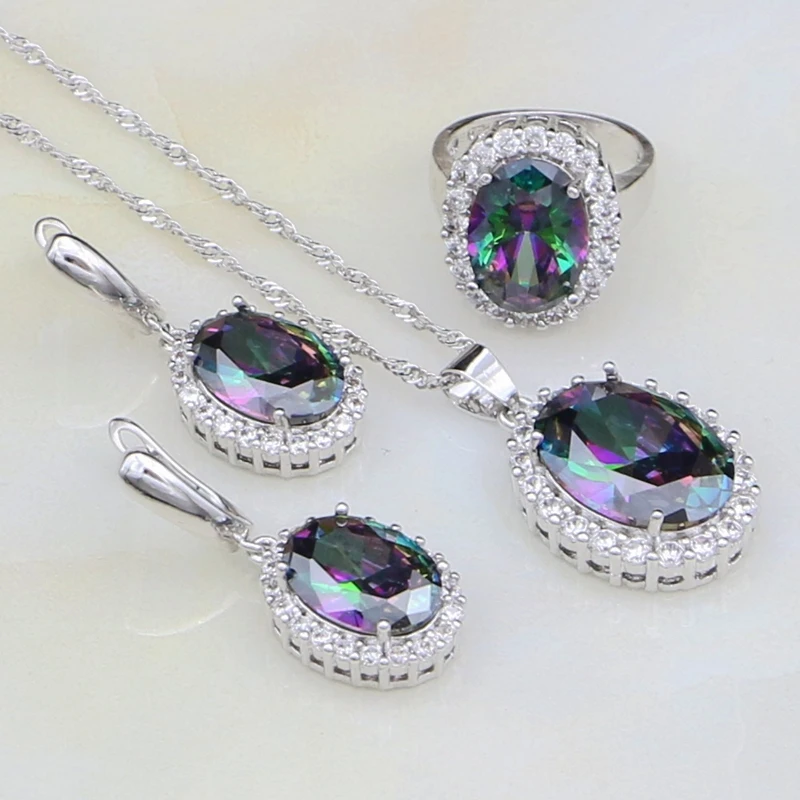 Ювелирные изделия из серебра 952 пробы мистик радужные камни белый цирконий