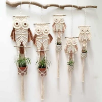 owl hand woven tapestry with flower basket bohemian macrame wall decoration boho style hanging flower storage handicraft gift