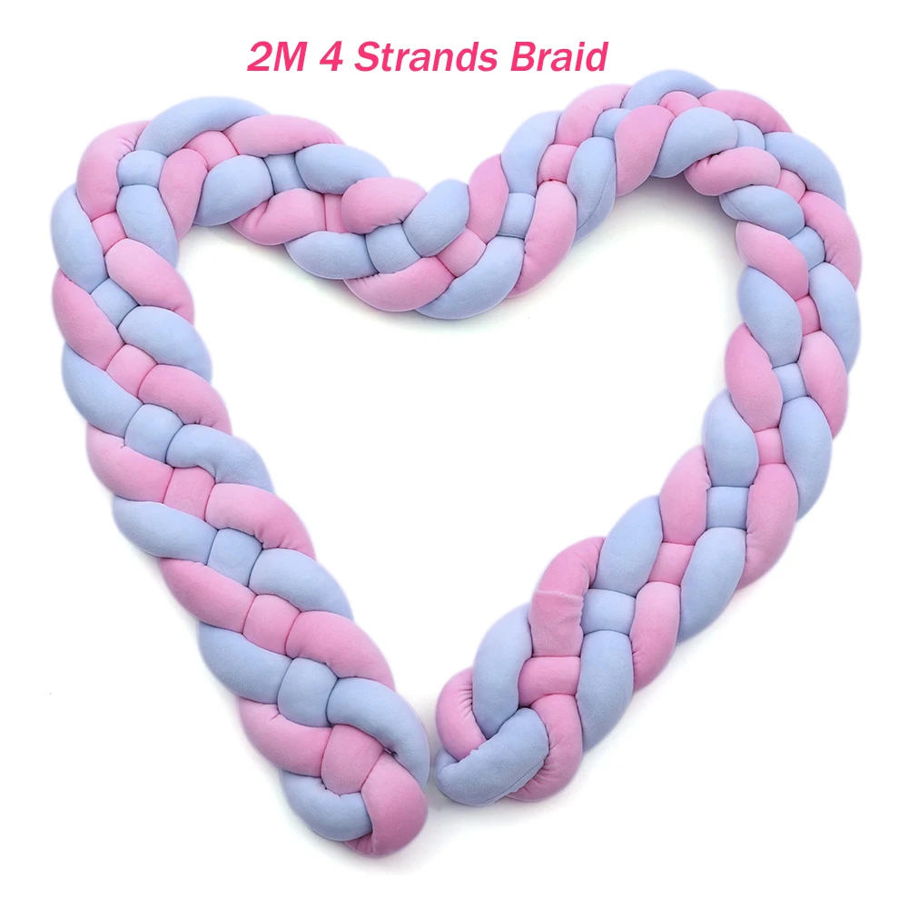 Blue Pink 2 м длина 4 косы Детская кровать бампер подушка детская кровать Декор чистый плетение плюшевый узел кроватка бампер протектор Детская комната Декор бортики в кроватку - Цвет: Blue Pink