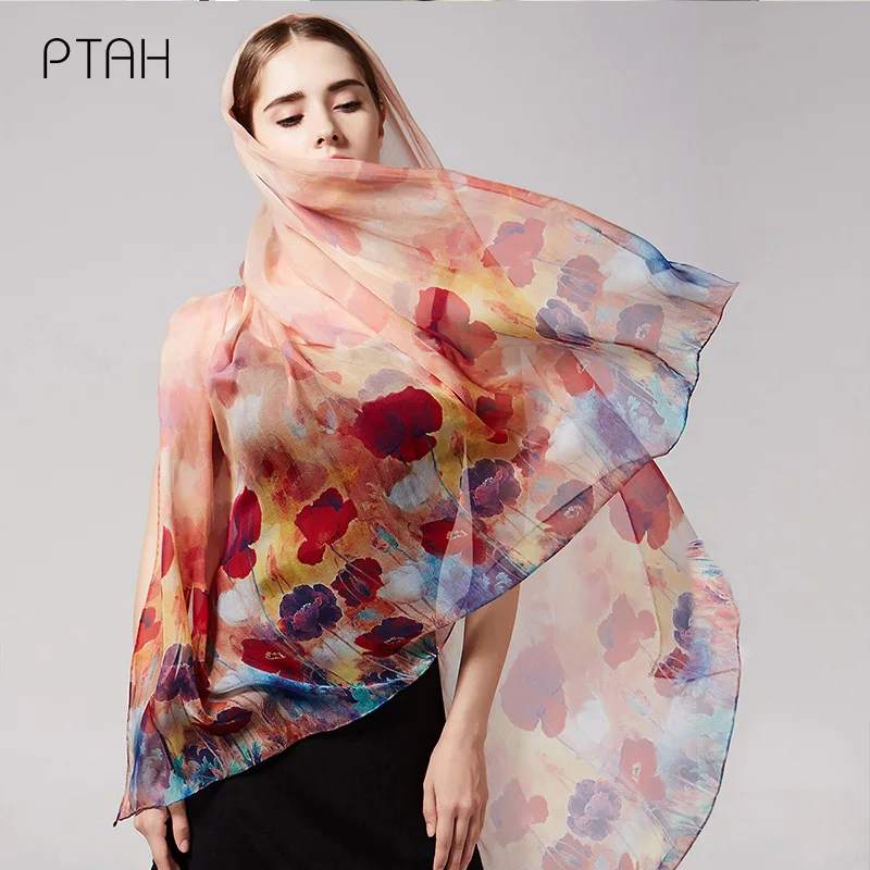

[PTAH] 100% шелковый шарф тутового шелкопряда женский Банкетный легкий маленький квадратный дышащий Шарф с цифровым принтом высококачественны...