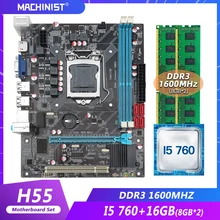 H55 Motherboard LGA 1156 Set Kit With Intel Core i5 760 CPU Processor And 16GB(2*8GB) DDR3 1600mhz RAM Memory  H55 VER:M31C