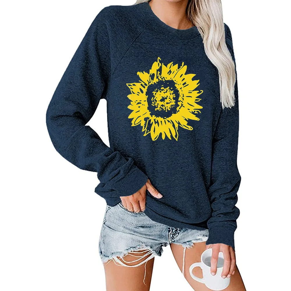 

Carney women's sweater with sunflower pattern printed long sleeve round neck