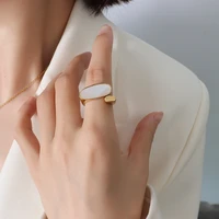 yaonuan unique design gold plated ring for women titanium steel inlaid with white sea shell finger accessories fashion jewelry