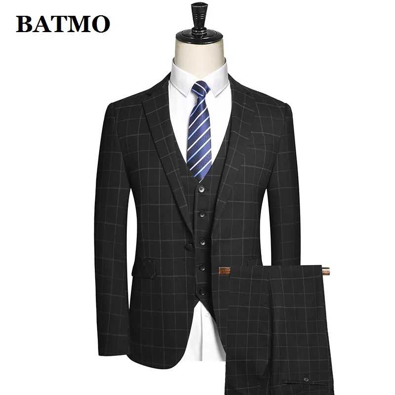 

BATMO 2019 Новое поступление высокое качество клетчатые костюмы для мужчин, свадебное платье, куртки + брюки + жилет, 5685