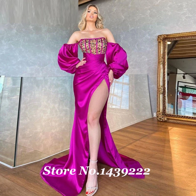 

Hot Pink Mermaid Sext Evening Dress Off The Shoulder Sparkly Crystals Robe De Soiree Celebrity Vestidos Fiesta Custom Made