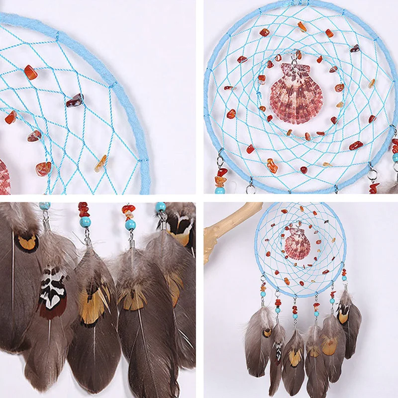 

Genuine Vintage Natural Shell Gravel Pendant Dream Net Catcher Polyester Thread Home Decoration Wedding Gift Wall Hanging