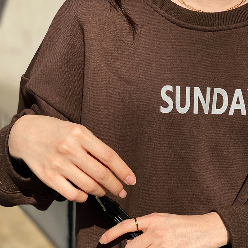 

Fall Sunday Letter Print Sweatshirt Long Sleeve Basic Cotton Hoodies O-neck Jumper Hooded Pullover Spring Oversize Tops T08525F