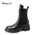 Donna-inроскошные кожаные ботинки Martin; Новинка 2021 года; Женские ботильоны на платформе с блочным каблуком; Женская уличная обувь на молнии спереди
