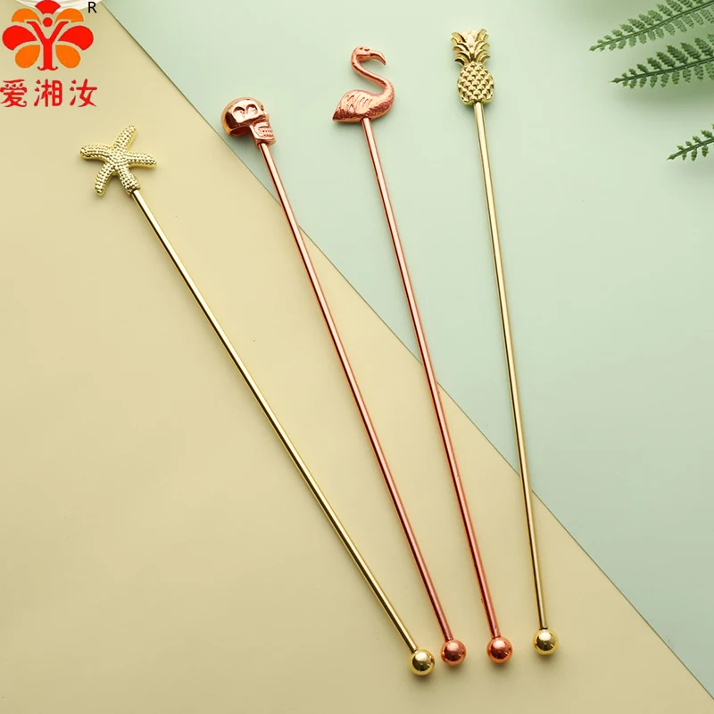 Swizzle Sticks Cocktail Accessories Stainless Stir Drink Stirrers Flamingo Skulls Starfish Pineapple Kitchen Bartenders Whisk