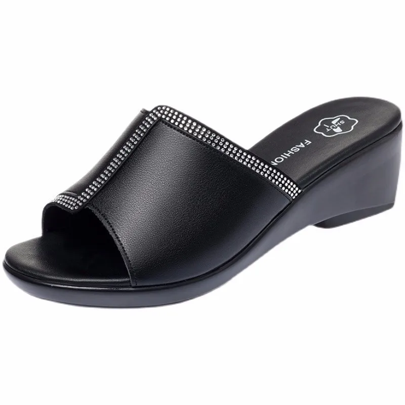 

Shoes Women Low Ladies' Slippers Peep Toe Pantofle Platform Luxury Slides Heeled Mules On A Wedge Soft 2021 Designer High