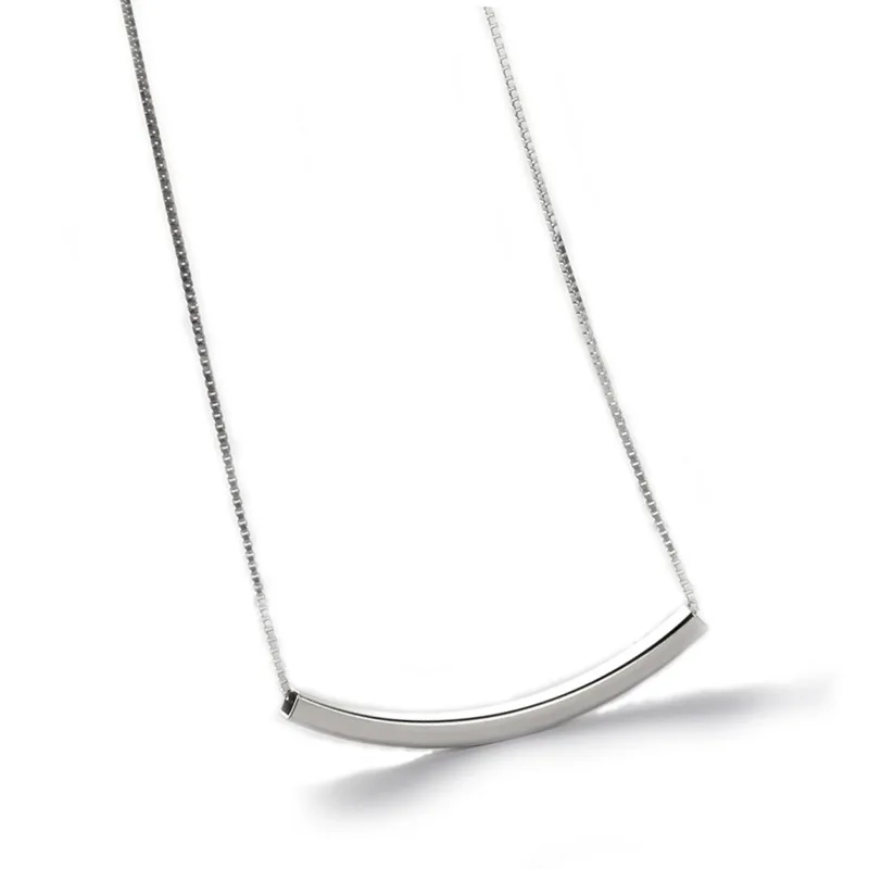 

FUN-BEAUTY S925 Sterling Silver Female Necklace Creative Personality Smile Necklace Square Tube Necklace Fashion Clavicle Chain