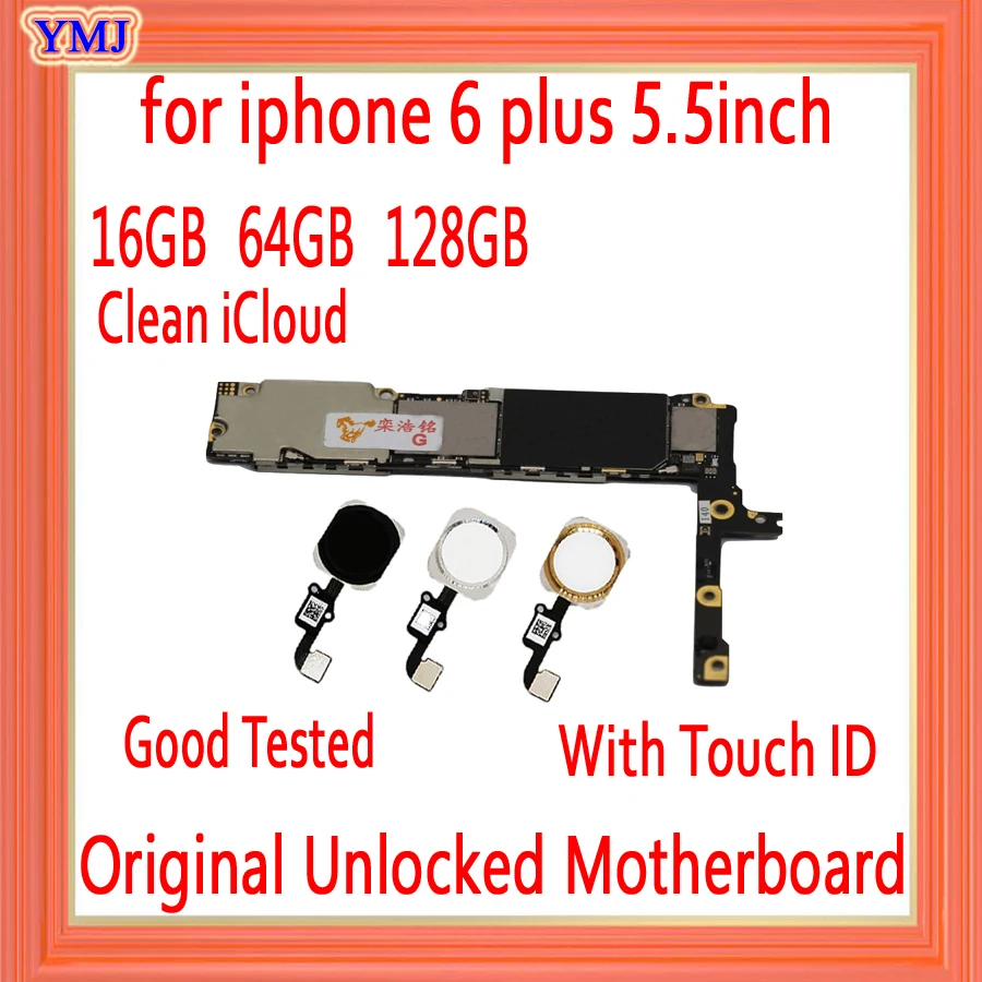 

100% оригинальная разблокированная материнская плата для iphone 6 plus 5,5 дюйма с/без Touch ID, для iphone 6 P логические платы, 16 ГБ/64 Гб/128 ГБ