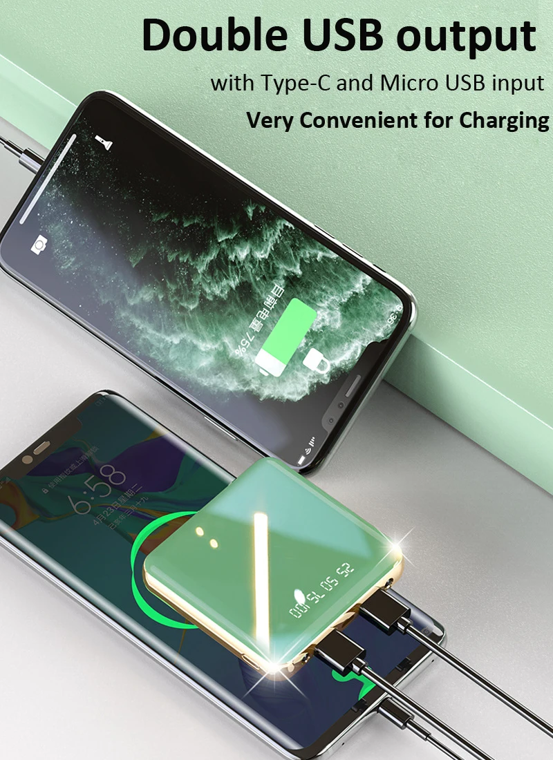 Внешний аккумулятор на 20000 мА · ч для iPhone Xiaomi внешний с зеркальным экраном и