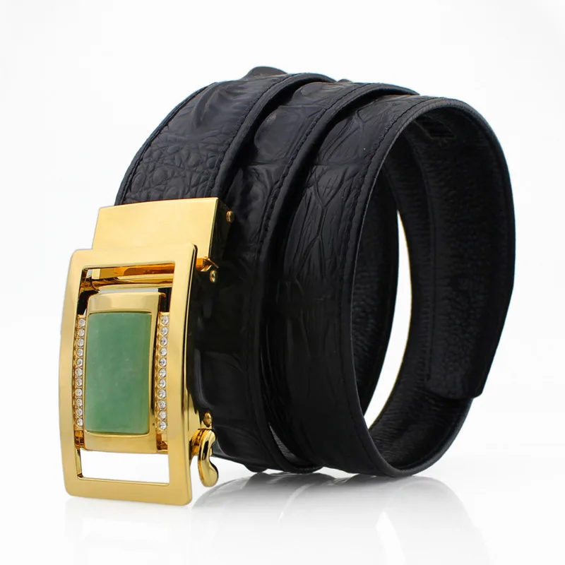 

New Fashion Cow Genuine Leather Business Belts For Men High Quality Luxury Jade Automatic Buckle Cowhide Crocodile Pattern