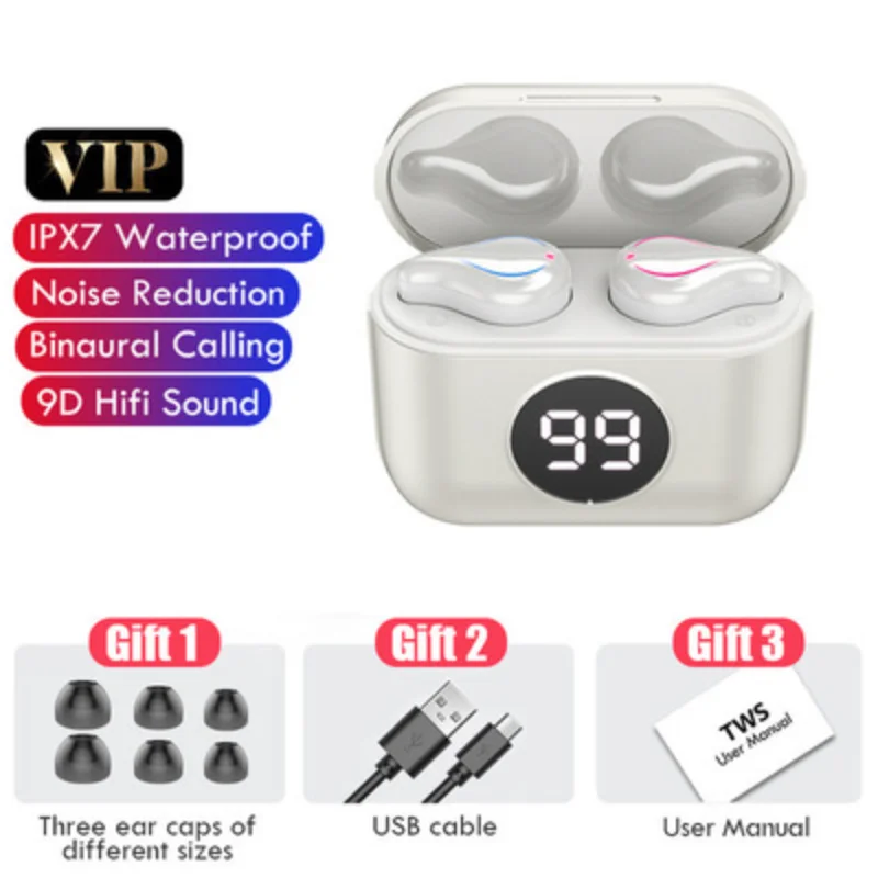 

Wireless Earphones Headphones LED Display with Mic Bluetooth-compatible Sports Waterproof Hifi Stereo Headsets for Xiaomi Iphone