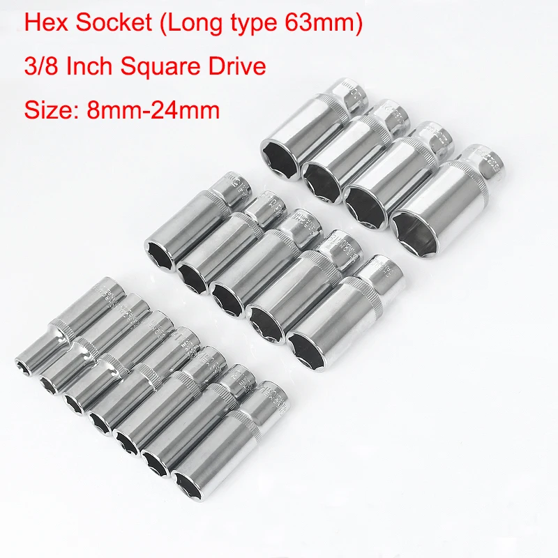 

1Pcs CR-V 3/8 Inch Square Drive Metric Long Hex Socket 8mm-24mm Screw Nut Driver Wrench Spanner Ratchet Adapter Car Repair Tool