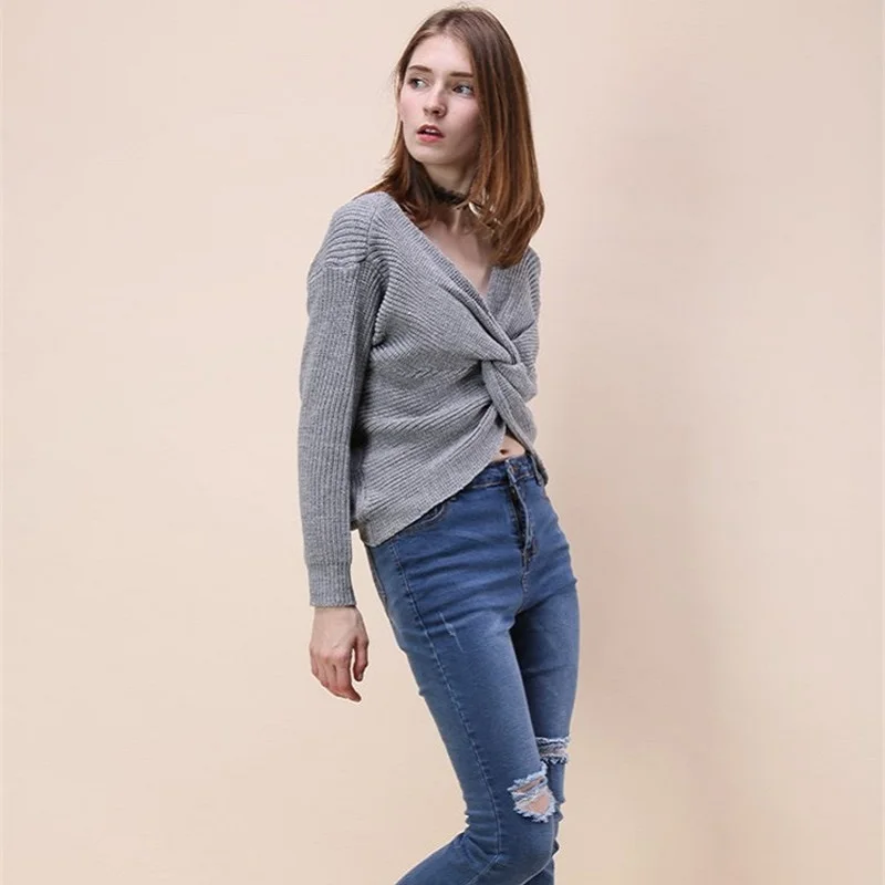 Женский трикотажный свитер с V-образным вырезом в стиле ретро | Женская одежда