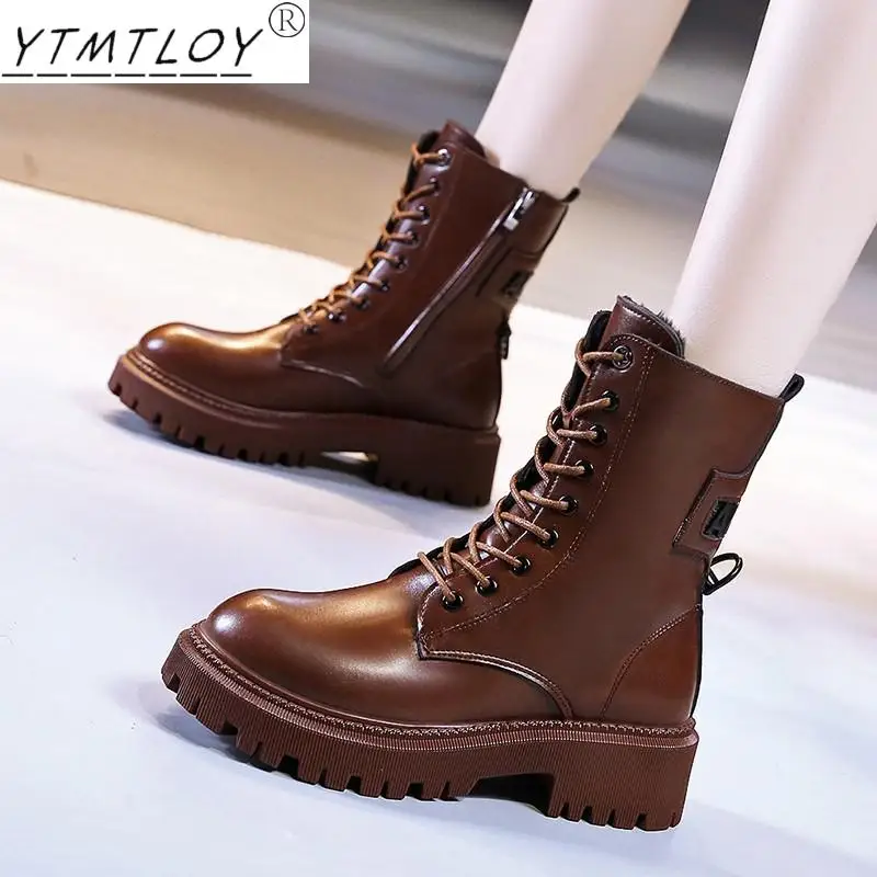 

Fashion 2022 Autumn And Winter Handsome British Style Side Zipper Ladies Casual Leather Boots Thick-soled Knight Boots