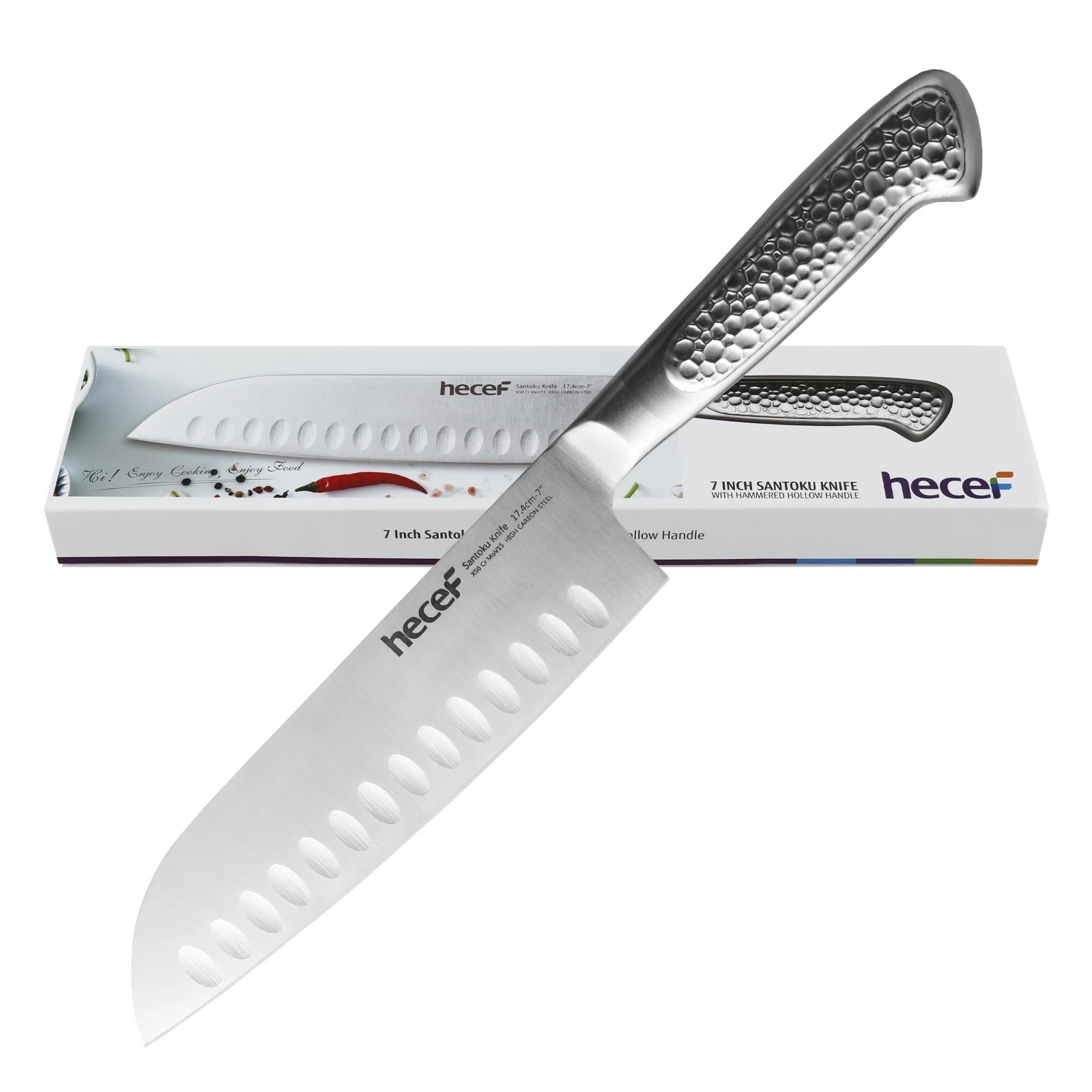 Нож сантоку hecef 7 дюймов нож шеф-повара из высокоуглеродистой нержавеющей стали с