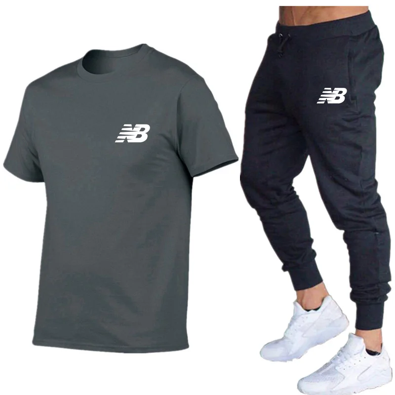 

2021 New Brand NB Printed Men's Stylish Cotton Short Sleeves + Quick-Dry Pants Two Piece Casual Sportswear Men's T-Shirt