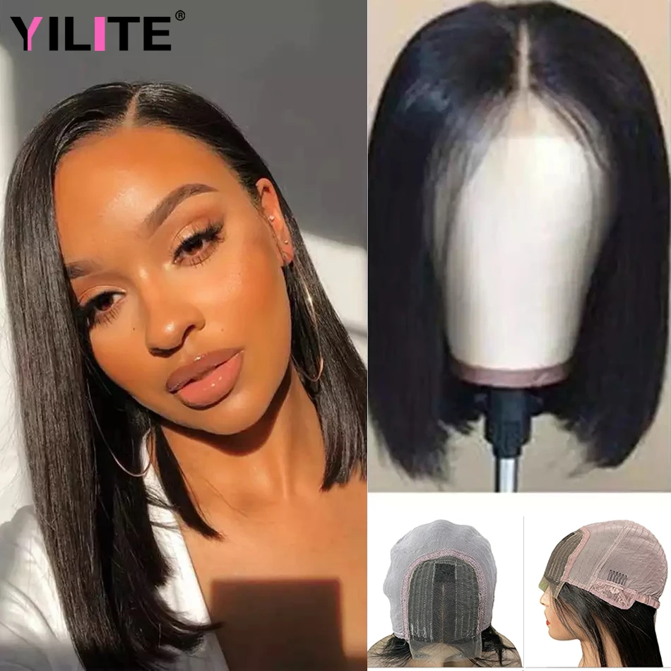 

Bone Straight Indian Human Hair Wigs Pre Plucked Straight Remy Hair 1x4 T Part Lace Closure Wig HD Transparent Lace Closure Wigs