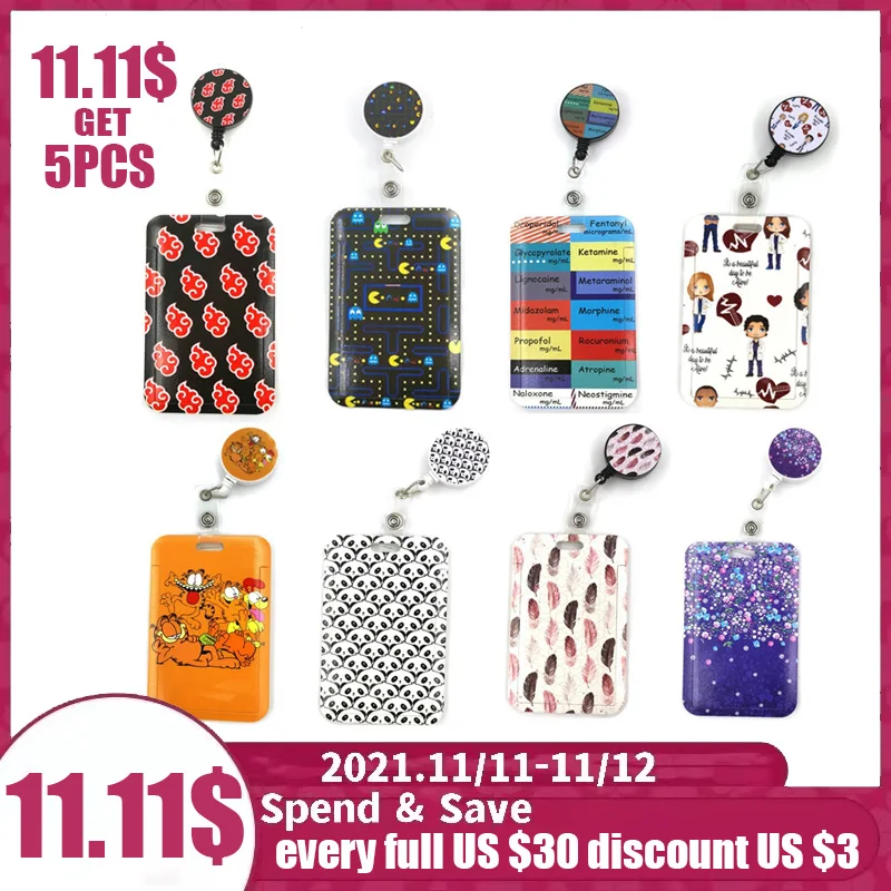 

5pcs Fashion Women Card Holder Lanyard Colorful Retractable Badge Reel Nurse Doctor Student Exhibition Card Clips Badge Holder