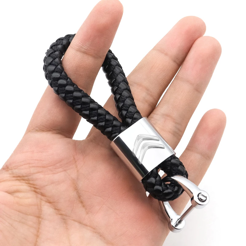 

3D logo Leather Woven braided rope key ring Horseshoe Buckle keychain for Citroen-C1 3 6 BX CX GT C4Cactus C4PICASSO