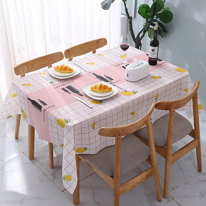 

PEVA Tablecloth Waterproof Oil Proof Kitchen Dining Table Cover Thick Rectangular Table Cloth Plaid Printed Table Mat Home Decor