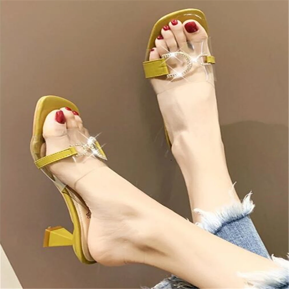 Роскошные шлепанцы на прозрачном каблуке женские босоножки туфли лодочки с